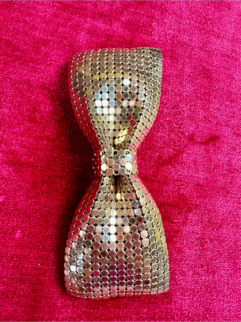 Vintage French GOLD Chainmail Metal Mesh Bow Barrette